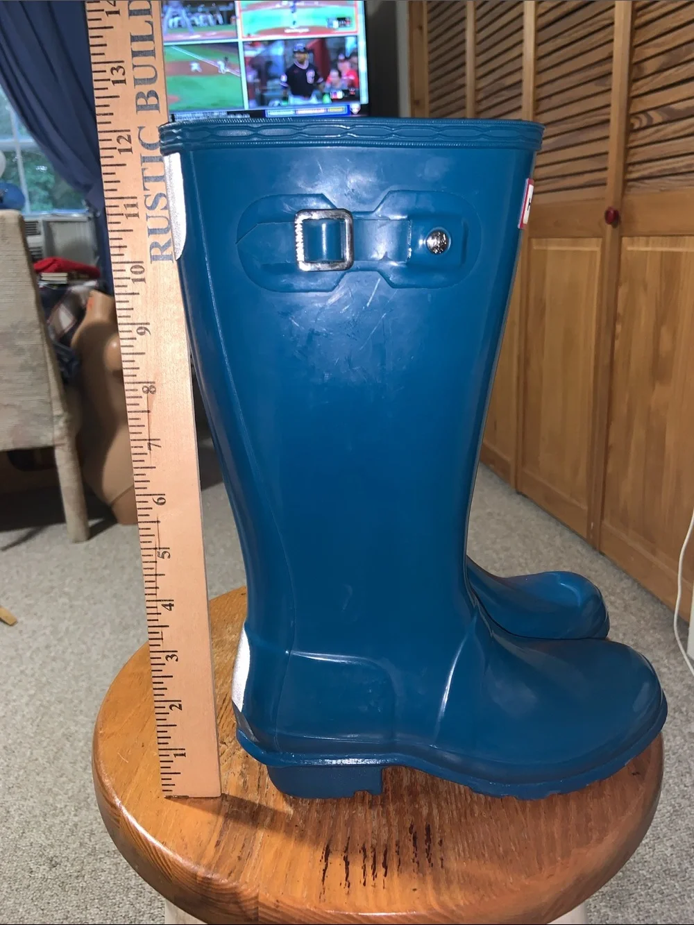 Hunter Glossy Teal Rain Boots child size US 1 boy or girl wellies
